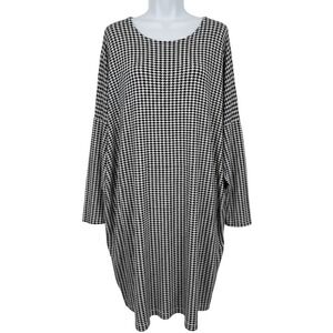 Bryn Walker Womens Medium Houndstooth Tunic Dress Black Oversized Lagenlook - CJ